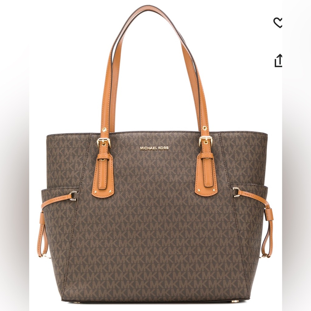 Michael Kors Authentic Brown Signature Voyager Tote Handbag